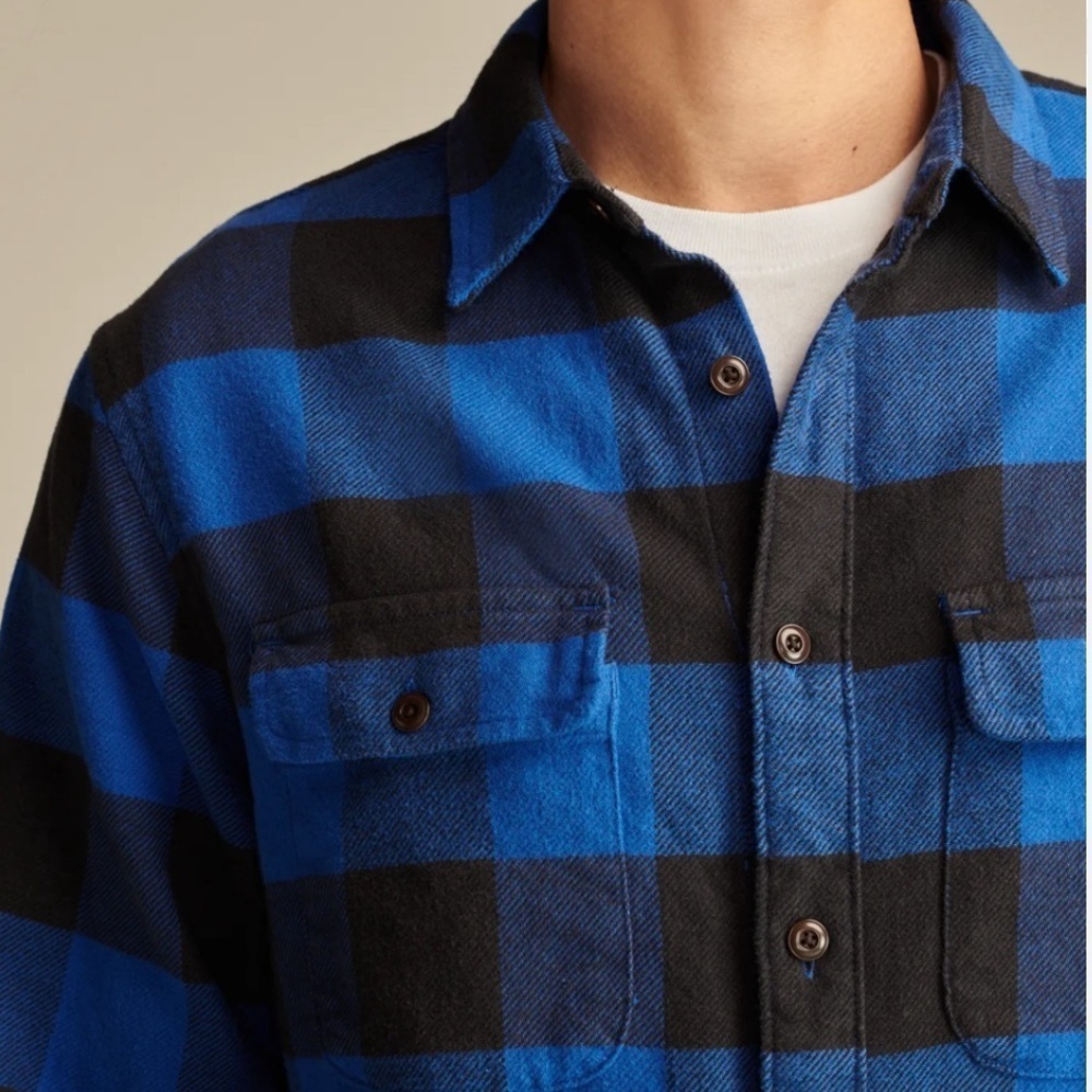FIELD & STREAM Buffalo Plaid Heavy Weight Flannel Shirt Men's Med Jacket Blue - Picture 4 of 15